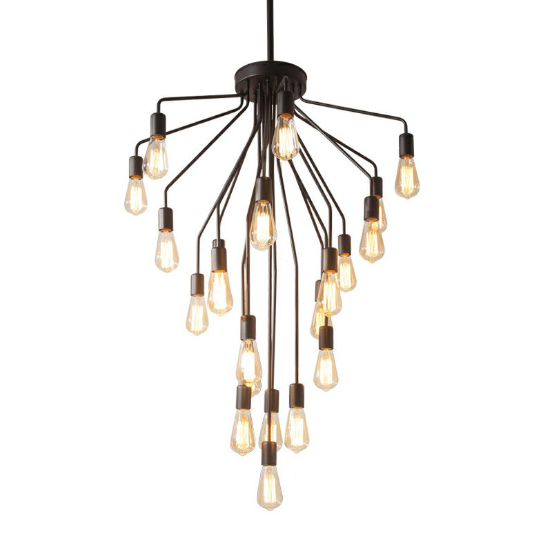 Cascade Chandelier Light Rustic Black Metallic Hanging Ceiling Light with Exposed Bulb Design Clearhalo 'Cast Iron' 'Ceiling Lights' 'Chandeliers' 'Industrial Chandeliers' 'Industrial' 'Metal' 'Middle Century Chandeliers' 'Rustic Chandeliers' 'Tiffany' Lighting' 2289714