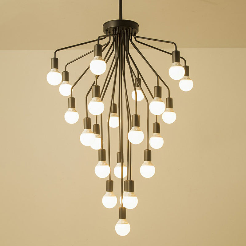Cascade Chandelier Light Rustic Black Metallic Hanging Ceiling Light with Exposed Bulb Design Clearhalo 'Cast Iron' 'Ceiling Lights' 'Chandeliers' 'Industrial Chandeliers' 'Industrial' 'Metal' 'Middle Century Chandeliers' 'Rustic Chandeliers' 'Tiffany' Lighting' 2289715