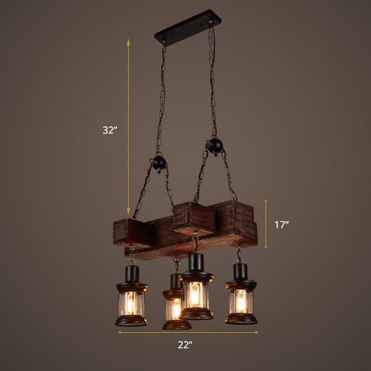 Wooden Brown Ceiling Light Lantern 6 Bulbs Rustic Hanging Island Lamp for Restaurant Clearhalo 'Ceiling Lights' 'Island Lights' Lighting' 2289726