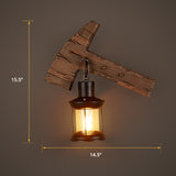 Single-Bulb Sconce Lamp Farmhouse Ax Wooden Wall Lighting with Lantern Shade for Bistro Clearhalo 'Industrial wall lights' 'Industrial' 'Middle century wall lights' 'Rustic wall lights' 'Tiffany' 'Wall Lamps & Sconces' 'Wall Lights' Lighting' 2289739