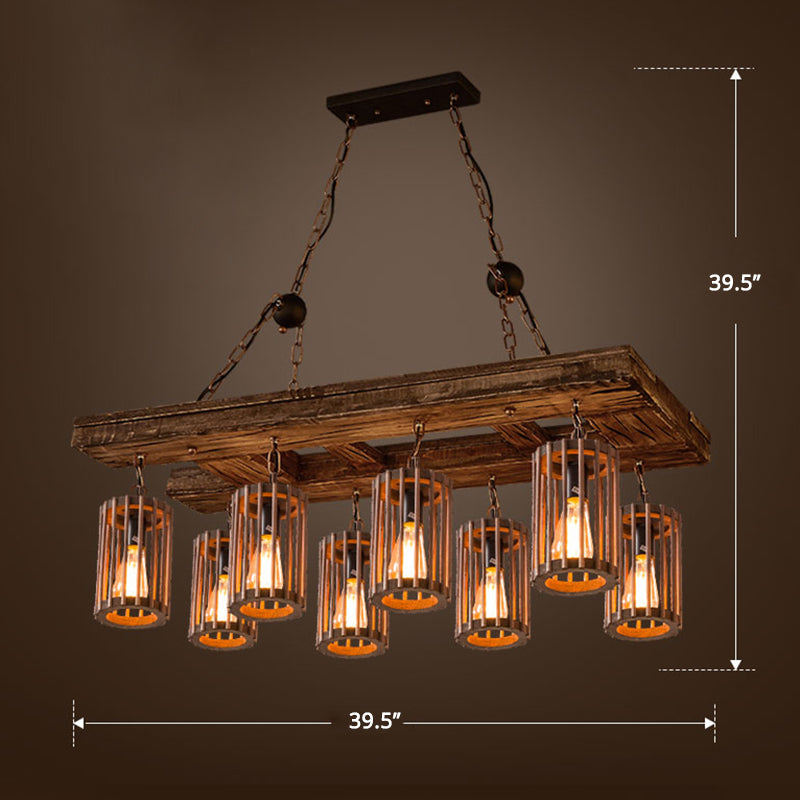 Cage Style Living Room Chandelier Industrial Wooden Brown and Black Suspension Light Fixture 8 Wood Clearhalo 'Carpenter Chandeliers' 'Ceiling Lights' 'Chandeliers' 'Industrial Chandeliers' 'Industrial' 'Middle Century Chandeliers' 'Modern' 'Tiffany' Lighting' 2289750