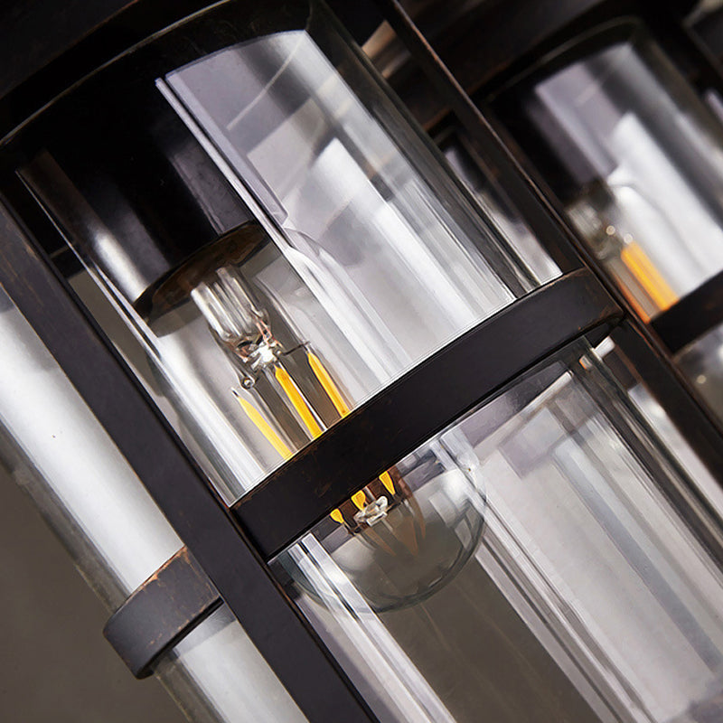 3 Lights Chandelier Nautical Cylinder Clear Glass Hanging Light with Wood Plank Deco in Brown Clearhalo 'Carpenter Chandeliers' 'Ceiling Lights' 'Chandeliers' 'Industrial Chandeliers' 'Industrial' 'Middle Century Chandeliers' 'Modern' 'Tiffany' Lighting' 2289756