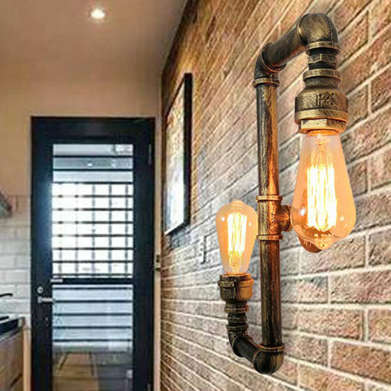 2-Head S Shaped Wall Lamp Warehouse Style Bronze Metal Sconce Lighting for Kitchen Clearhalo 'Art deco wall lights' 'Cast Iron' 'Glass' 'Industrial wall lights' 'Industrial' 'Middle century wall lights' 'Modern' 'Rustic wall lights' 'Tiffany' 'Traditional wall lights' 'Wall Lamps & Sconces' 'Wall Lights' Lighting' 2289759