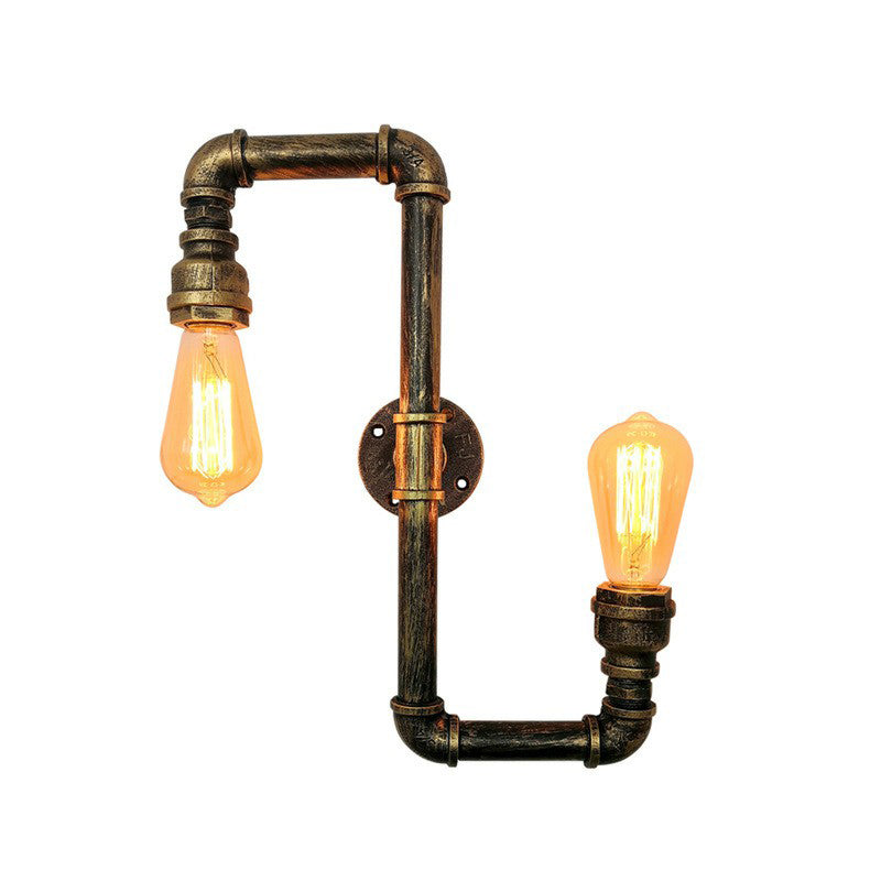 2-Head S Shaped Wall Lamp Warehouse Style Bronze Metal Sconce Lighting for Kitchen Clearhalo 'Art deco wall lights' 'Cast Iron' 'Glass' 'Industrial wall lights' 'Industrial' 'Middle century wall lights' 'Modern' 'Rustic wall lights' 'Tiffany' 'Traditional wall lights' 'Wall Lamps & Sconces' 'Wall Lights' Lighting' 2289760
