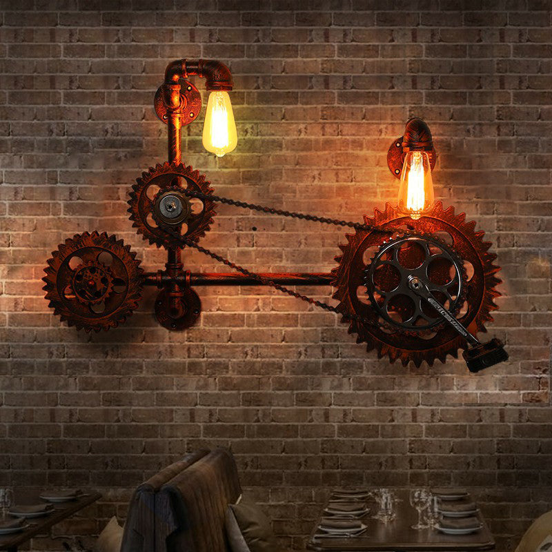 Industrial Pipe Wall Mount Light 2 Heads Wrought Iron Wall Sconce Lighting in Rust Clearhalo 'Art deco wall lights' 'Cast Iron' 'Glass' 'Industrial wall lights' 'Industrial' 'Middle century wall lights' 'Modern' 'Rustic wall lights' 'Tiffany' 'Traditional wall lights' 'Wall Lamps & Sconces' 'Wall Lights' Lighting' 2289770