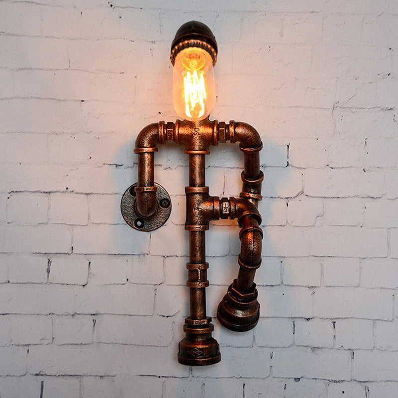 Iron Robot Wall Mounted Lamp Industrial Style 1 Bulb Bedroom Wall Sconce in Rust Rust Clearhalo 'Art deco wall lights' 'Cast Iron' 'Glass' 'Industrial wall lights' 'Industrial' 'Middle century wall lights' 'Modern' 'Rustic wall lights' 'Tiffany' 'Traditional wall lights' 'Wall Lamps & Sconces' 'Wall Lights' Lighting' 2289774
