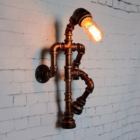Iron Robot Wall Mounted Lamp Industrial Style 1 Bulb Bedroom Wall Sconce in Rust Clearhalo 'Art deco wall lights' 'Cast Iron' 'Glass' 'Industrial wall lights' 'Industrial' 'Middle century wall lights' 'Modern' 'Rustic wall lights' 'Tiffany' 'Traditional wall lights' 'Wall Lamps & Sconces' 'Wall Lights' Lighting' 2289775