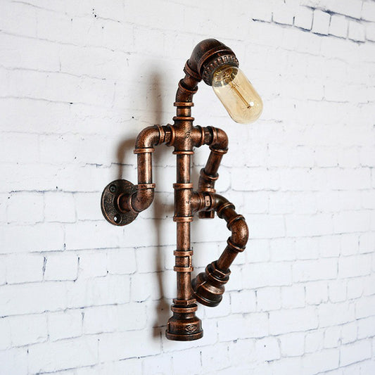Iron Robot Wall Mounted Lamp Industrial Style 1 Bulb Bedroom Wall Sconce in Rust Clearhalo 'Art deco wall lights' 'Cast Iron' 'Glass' 'Industrial wall lights' 'Industrial' 'Middle century wall lights' 'Modern' 'Rustic wall lights' 'Tiffany' 'Traditional wall lights' 'Wall Lamps & Sconces' 'Wall Lights' Lighting' 2289776