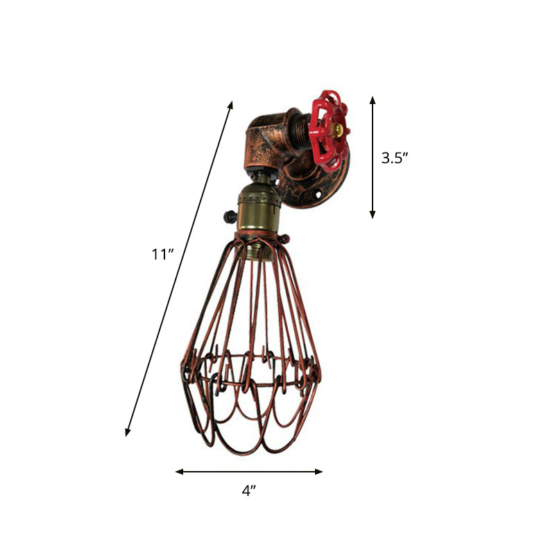 1-Bulb Cage Wall Light Fixture Warehouse Rust Red Metallic Sconce Light for Living Room Clearhalo 'Art deco wall lights' 'Cast Iron' 'Glass' 'Industrial wall lights' 'Industrial' 'Middle century wall lights' 'Modern' 'Rustic wall lights' 'Tiffany' 'Traditional wall lights' 'Wall Lamps & Sconces' 'Wall Lights' Lighting' 2289788