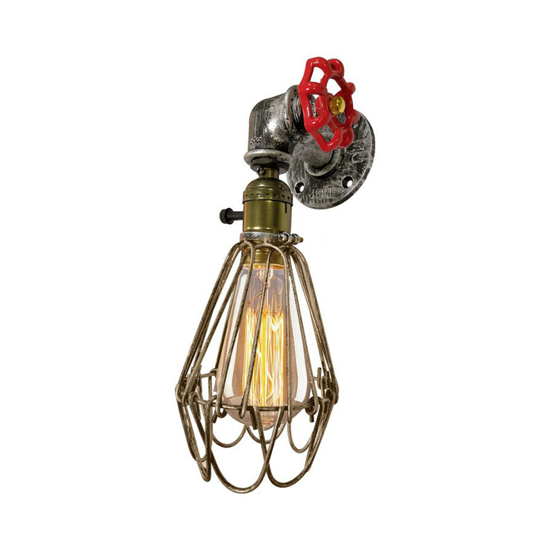 1-Bulb Cage Wall Light Fixture Warehouse Rust Red Metallic Sconce Light for Living Room Clearhalo 'Art deco wall lights' 'Cast Iron' 'Glass' 'Industrial wall lights' 'Industrial' 'Middle century wall lights' 'Modern' 'Rustic wall lights' 'Tiffany' 'Traditional wall lights' 'Wall Lamps & Sconces' 'Wall Lights' Lighting' 2289790