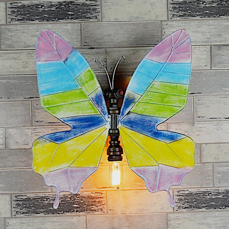 Metal Water Pipe Butterfly Sconce Lamp Loft Single-Bulb Corridor Wall Light in Black Clearhalo 'Art deco wall lights' 'Cast Iron' 'Glass' 'Industrial wall lights' 'Industrial' 'Middle century wall lights' 'Modern' 'Rustic wall lights' 'Tiffany' 'Traditional wall lights' 'Wall Lamps & Sconces' 'Wall Lights' Lighting' 2289803