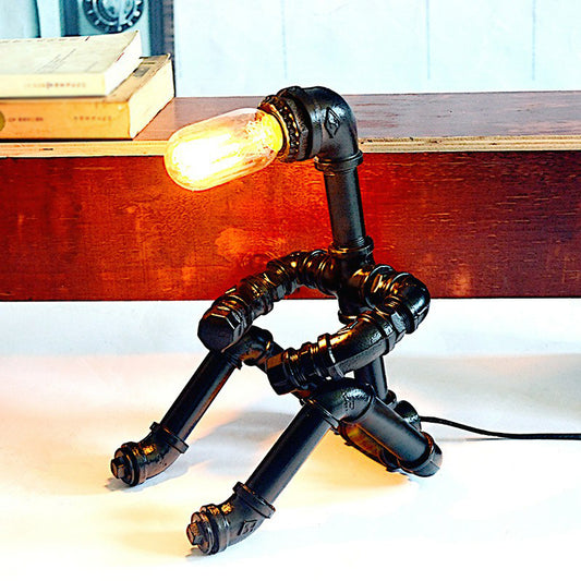 Black Sitting Robot Night Light Steampunk Metal 1 Bulb Bedroom Table Lamp for Decoration Clearhalo 'Lamps' 'Table Lamps' Lighting' 2289808