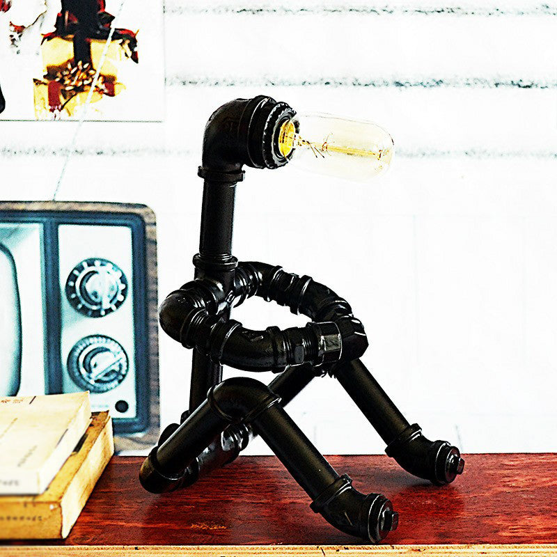 Black Sitting Robot Night Light Steampunk Metal 1 Bulb Bedroom Table Lamp for Decoration Clearhalo 'Lamps' 'Table Lamps' Lighting' 2289809