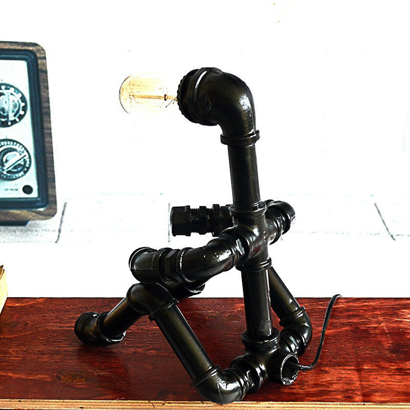 Black Sitting Robot Night Light Steampunk Metal 1 Bulb Bedroom Table Lamp for Decoration Clearhalo 'Lamps' 'Table Lamps' Lighting' 2289810