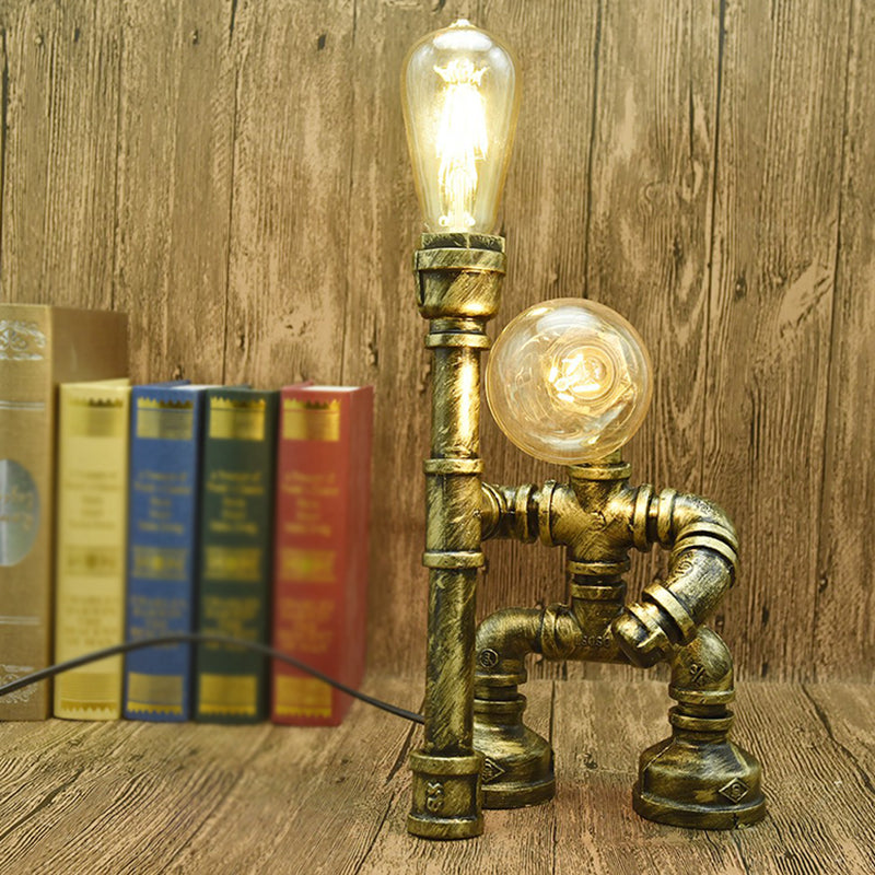 Water Pipe Night Table Lamp Industrial Metal Nightstand Light for Dorm Room Decoration Bronze A Clearhalo 'Lamps' 'Table Lamps' Lighting' 2289813