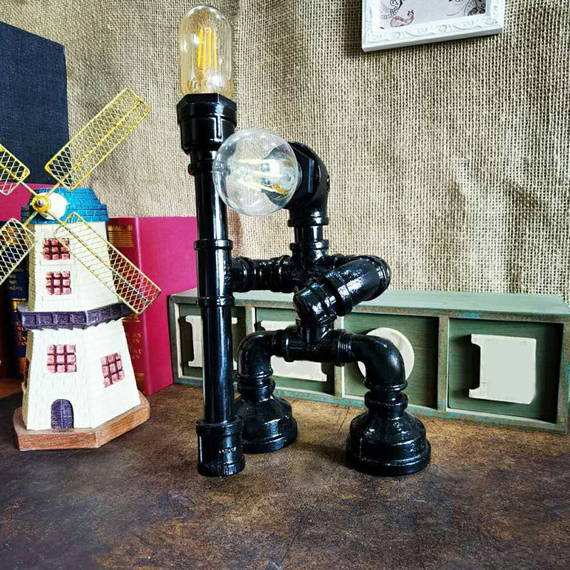 Water Pipe Night Table Lamp Industrial Metal Nightstand Light for Dorm Room Decoration Black A Clearhalo 'Lamps' 'Table Lamps' Lighting' 2289815