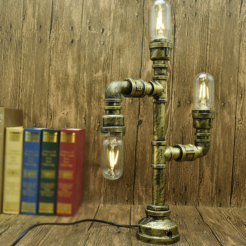 Water Pipe Night Table Lamp Industrial Metal Nightstand Light for Dorm Room Decoration Bronze B Clearhalo 'Lamps' 'Table Lamps' Lighting' 2289816