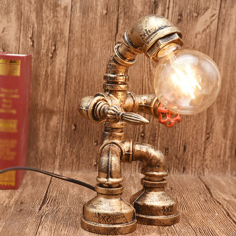 Water Pipe Night Table Lamp Industrial Metal Nightstand Light for Dorm Room Decoration Bronze D Clearhalo 'Lamps' 'Table Lamps' Lighting' 2289818