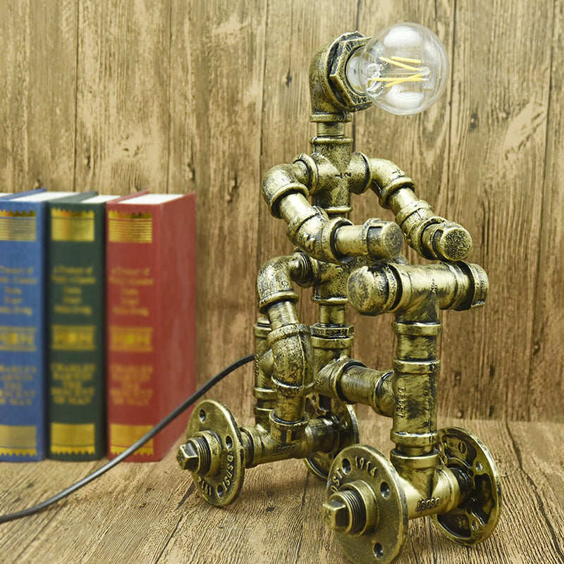 Water Pipe Night Table Lamp Industrial Metal Nightstand Light for Dorm Room Decoration Bronze C Clearhalo 'Lamps' 'Table Lamps' Lighting' 2289820