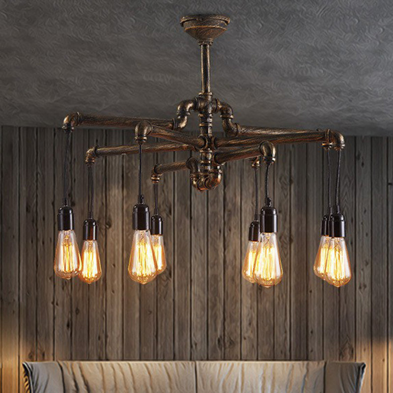 8 Heads Chandelier Light Fixture Steampunk Style Pipe Metal Hanging Lamp in Rust Rust Clearhalo 'Cast Iron' 'Ceiling Lights' 'Chandeliers' 'Industrial Chandeliers' 'Industrial' 'Metal' 'Middle Century Chandeliers' 'Rustic Chandeliers' 'Tiffany' Lighting' 2289846