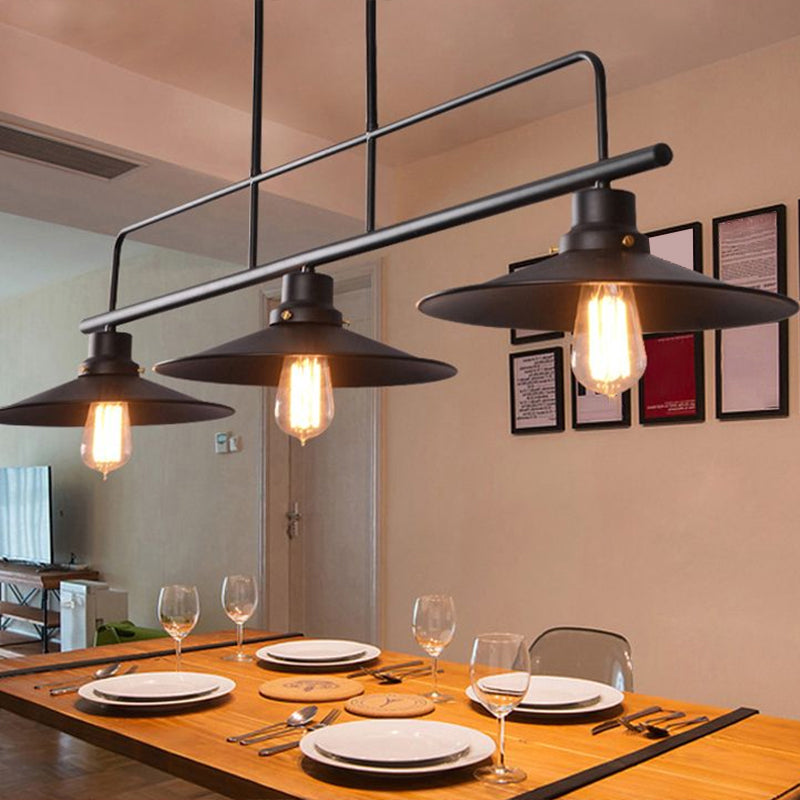 3 Lights Saucer Suspension Lighting Vintage Black Metal Island Lamp for Dining Room Clearhalo 'Ceiling Lights' 'Island Lights' Lighting' 2289857