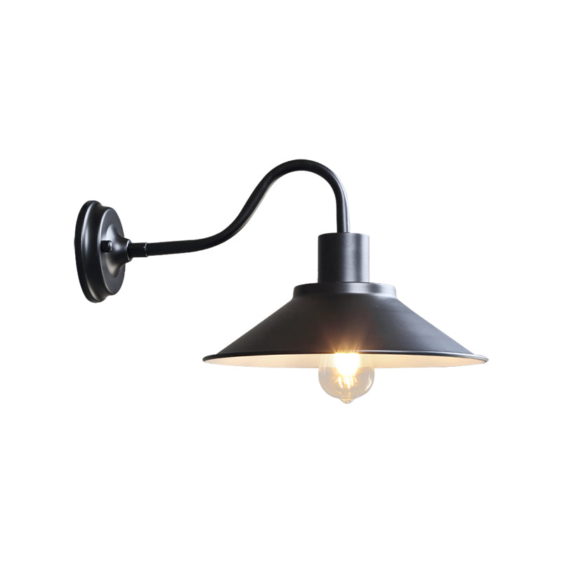 Gooseneck Metal Wall Sconce Light Fixture Industrial 1-Light Outdoor Wall Lamp with Shade Clearhalo 'Art deco wall lights' 'Cast Iron' 'Glass' 'Industrial wall lights' 'Industrial' 'Middle century wall lights' 'Modern' 'Rustic wall lights' 'Tiffany' 'Traditional wall lights' 'Wall Lamps & Sconces' 'Wall Lights' Lighting' 2289868