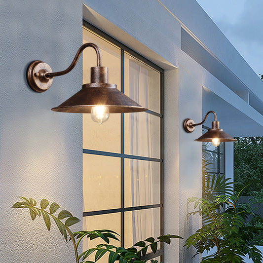 Gooseneck Metal Wall Sconce Light Fixture Industrial 1-Light Outdoor Wall Lamp with Shade Clearhalo 'Art deco wall lights' 'Cast Iron' 'Glass' 'Industrial wall lights' 'Industrial' 'Middle century wall lights' 'Modern' 'Rustic wall lights' 'Tiffany' 'Traditional wall lights' 'Wall Lamps & Sconces' 'Wall Lights' Lighting' 2289869