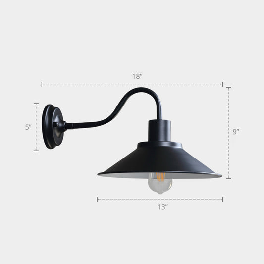 Gooseneck Metal Wall Sconce Light Fixture Industrial 1-Light Outdoor Wall Lamp with Shade Black Clearhalo 'Art deco wall lights' 'Cast Iron' 'Glass' 'Industrial wall lights' 'Industrial' 'Middle century wall lights' 'Modern' 'Rustic wall lights' 'Tiffany' 'Traditional wall lights' 'Wall Lamps & Sconces' 'Wall Lights' Lighting' 2289872