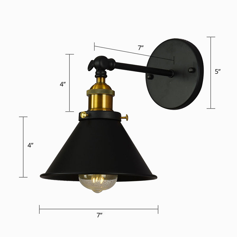 Single Shaded Wall Mount Lighting Rustic Black and Brass Iron Sconce Lamp with Swivel Black A Clearhalo 'Art deco wall lights' 'Cast Iron' 'Glass' 'Industrial wall lights' 'Industrial' 'Middle century wall lights' 'Modern' 'Rustic wall lights' 'Tiffany' 'Traditional wall lights' 'Wall Lamps & Sconces' 'Wall Lights' Lighting' 2289873