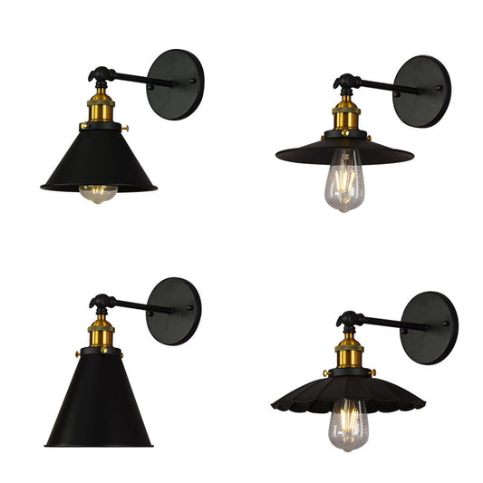 Single Shaded Wall Mount Lighting Rustic Black and Brass Iron Sconce Lamp with Swivel Clearhalo 'Art deco wall lights' 'Cast Iron' 'Glass' 'Industrial wall lights' 'Industrial' 'Middle century wall lights' 'Modern' 'Rustic wall lights' 'Tiffany' 'Traditional wall lights' 'Wall Lamps & Sconces' 'Wall Lights' Lighting' 2289874