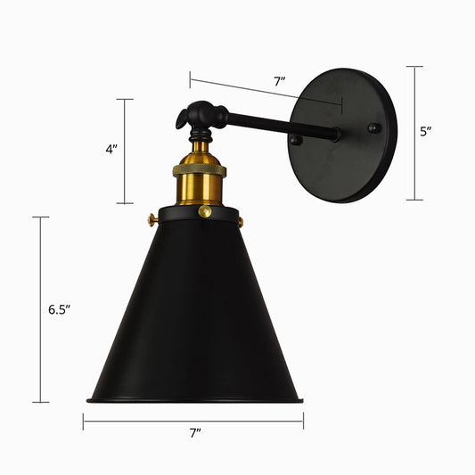 Single Shaded Wall Mount Lighting Rustic Black and Brass Iron Sconce Lamp with Swivel Black C Clearhalo 'Art deco wall lights' 'Cast Iron' 'Glass' 'Industrial wall lights' 'Industrial' 'Middle century wall lights' 'Modern' 'Rustic wall lights' 'Tiffany' 'Traditional wall lights' 'Wall Lamps & Sconces' 'Wall Lights' Lighting' 2289875