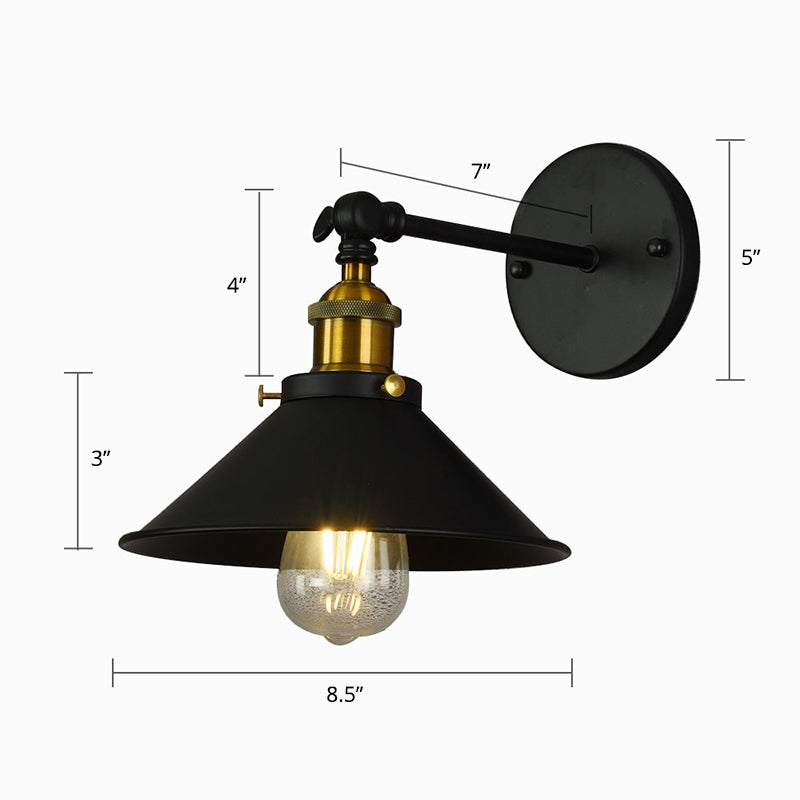 Single Shaded Wall Mount Lighting Rustic Black and Brass Iron Sconce Lamp with Swivel Black D Clearhalo 'Art deco wall lights' 'Cast Iron' 'Glass' 'Industrial wall lights' 'Industrial' 'Middle century wall lights' 'Modern' 'Rustic wall lights' 'Tiffany' 'Traditional wall lights' 'Wall Lamps & Sconces' 'Wall Lights' Lighting' 2289876