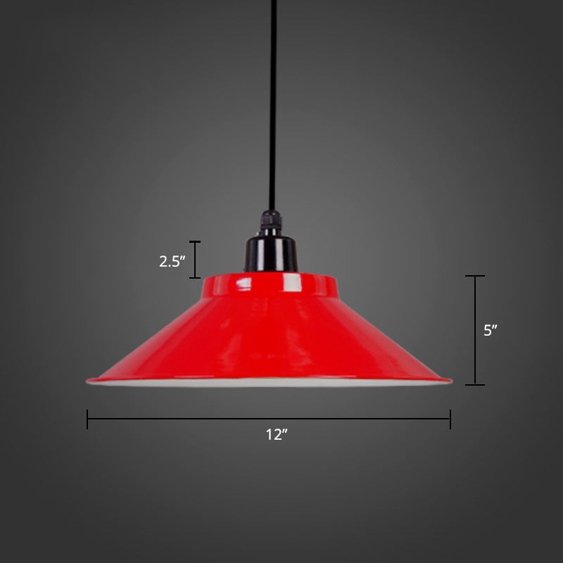 1-Light Ceiling Suspension Lamp Loft Conical Metal Hanging Light with Rolled Edge Red 12" Clearhalo 'Art Deco Pendants' 'Black' 'Cast Iron' 'Ceiling Lights' 'Ceramic' 'Crystal' 'Industrial Pendants' 'Industrial' 'Metal' 'Middle Century Pendants' 'Pendant Lights' 'Pendants' 'Rustic Pendants' 'Tiffany' Lighting' 2289886
