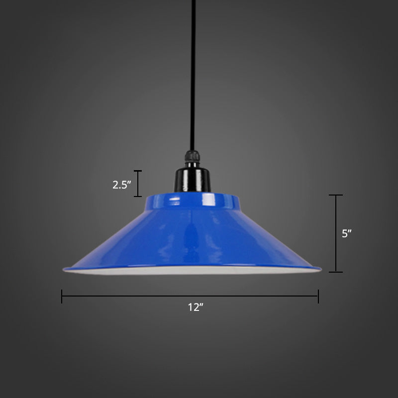 1-Light Ceiling Suspension Lamp Loft Conical Metal Hanging Light with Rolled Edge Blue 12" Clearhalo 'Art Deco Pendants' 'Black' 'Cast Iron' 'Ceiling Lights' 'Ceramic' 'Crystal' 'Industrial Pendants' 'Industrial' 'Metal' 'Middle Century Pendants' 'Pendant Lights' 'Pendants' 'Rustic Pendants' 'Tiffany' Lighting' 2289894