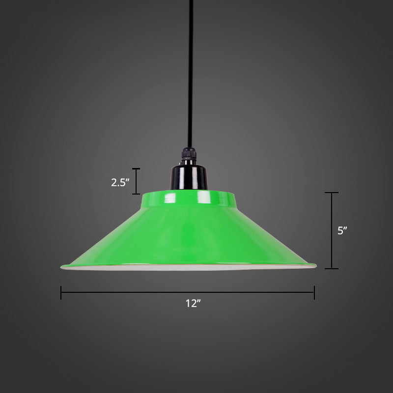 1-Light Ceiling Suspension Lamp Loft Conical Metal Hanging Light with Rolled Edge Green 12" Clearhalo 'Art Deco Pendants' 'Black' 'Cast Iron' 'Ceiling Lights' 'Ceramic' 'Crystal' 'Industrial Pendants' 'Industrial' 'Metal' 'Middle Century Pendants' 'Pendant Lights' 'Pendants' 'Rustic Pendants' 'Tiffany' Lighting' 2289899