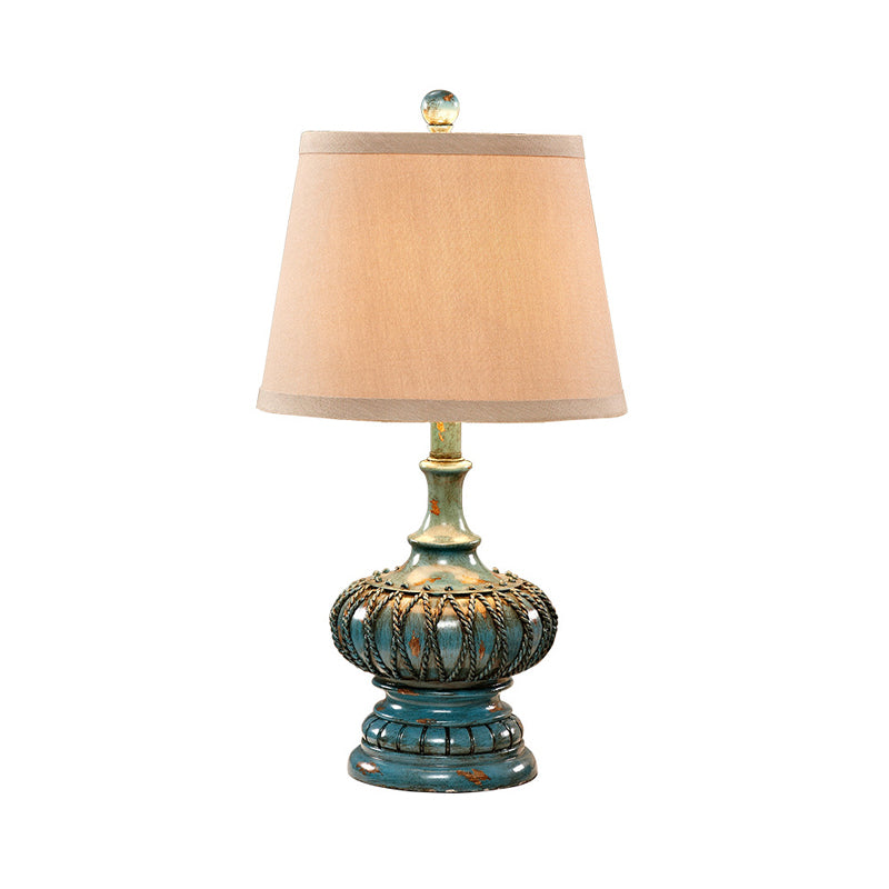 Cone Fabric Night Table Lamp Antique Style 1 Light Bedroom Nightstand Lamp in Aqua Clearhalo 'Lamps' 'Table Lamps' Lighting' 228990