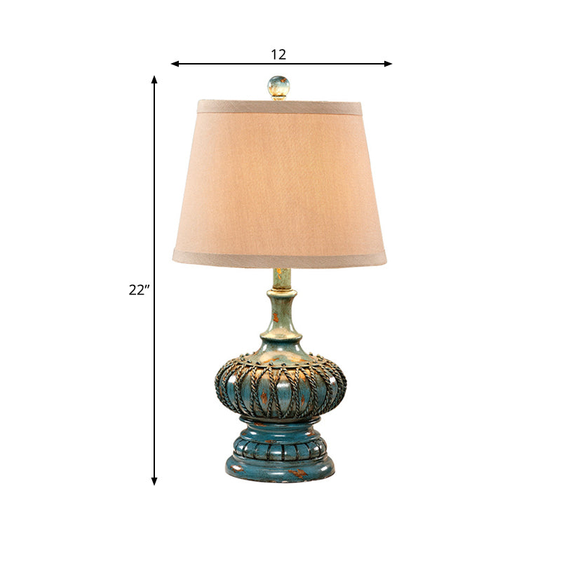Cone Fabric Night Table Lamp Antique Style 1 Light Bedroom Nightstand Lamp in Aqua Clearhalo 'Lamps' 'Table Lamps' Lighting' 228991