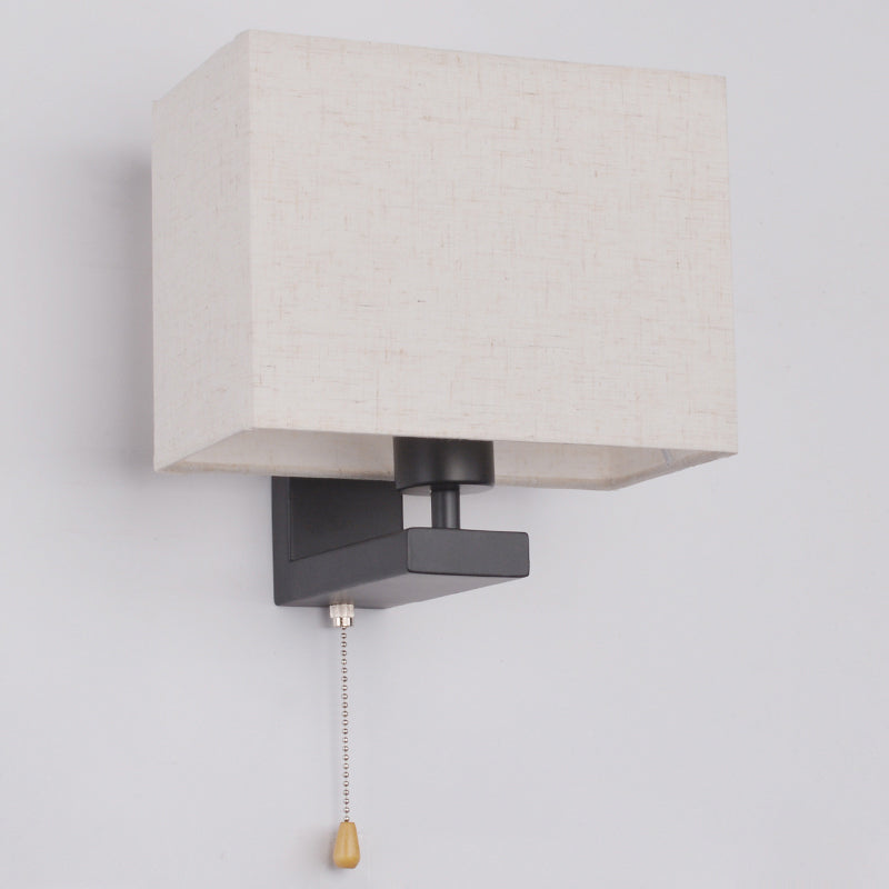 Fabric Rectangle Wall Lamp Simple Style 1 Bulb Beige Wall Light Fixture for Bedside Clearhalo 'Cast Iron' 'Glass' 'Industrial' 'Modern wall lights' 'Modern' 'Tiffany' 'Traditional wall lights' 'Wall Lamps & Sconces' 'Wall Lights' Lighting' 2289923