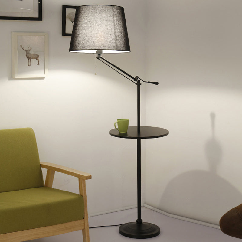 Tapered Drum Living Room Standing Light Fabric Single-Bulb Nordic Floor Lamp with Tray Black A Clearhalo 'Floor Lamps' 'Lamps' Lighting' 2289935