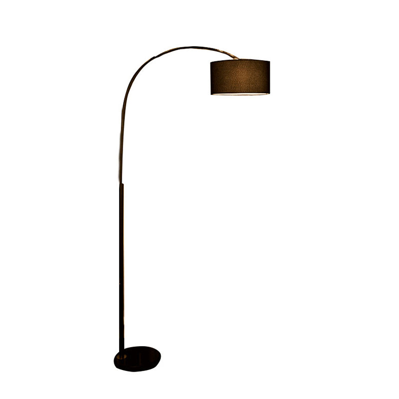 Metallic Fishing Rod Floor Lighting Simplicity 1-Light Standing Floor Lamp with Drum Fabric Shade Clearhalo 'Floor Lamps' 'Lamps' Lighting' 2289940