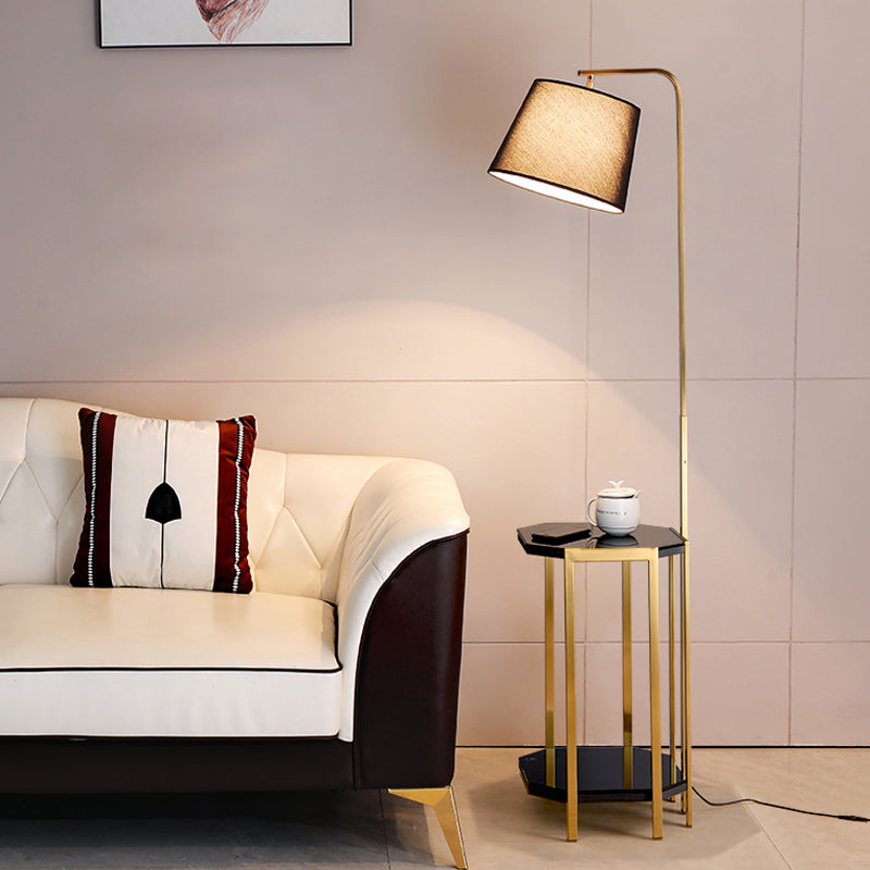 Bucket Living Room Floor Lamp Fabric 1 Head Modern Standing Light with 2-Tier Shelf Clearhalo 'Floor Lamps' 'Lamps' Lighting' 2289961