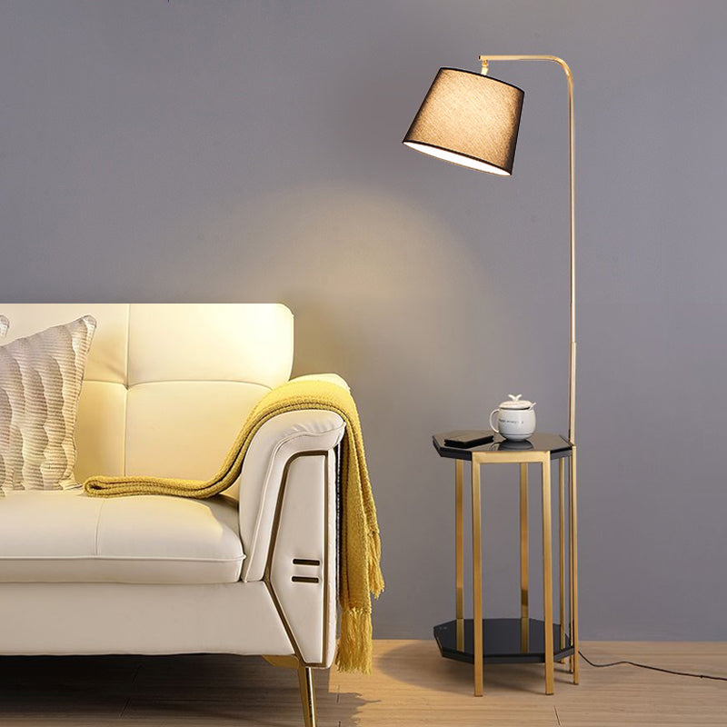 Bucket Living Room Floor Lamp Fabric 1 Head Modern Standing Light with 2-Tier Shelf Clearhalo 'Floor Lamps' 'Lamps' Lighting' 2289964