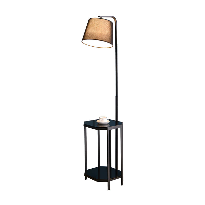 Bucket Living Room Floor Lamp Fabric 1 Head Modern Standing Light with 2-Tier Shelf Clearhalo 'Floor Lamps' 'Lamps' Lighting' 2289968