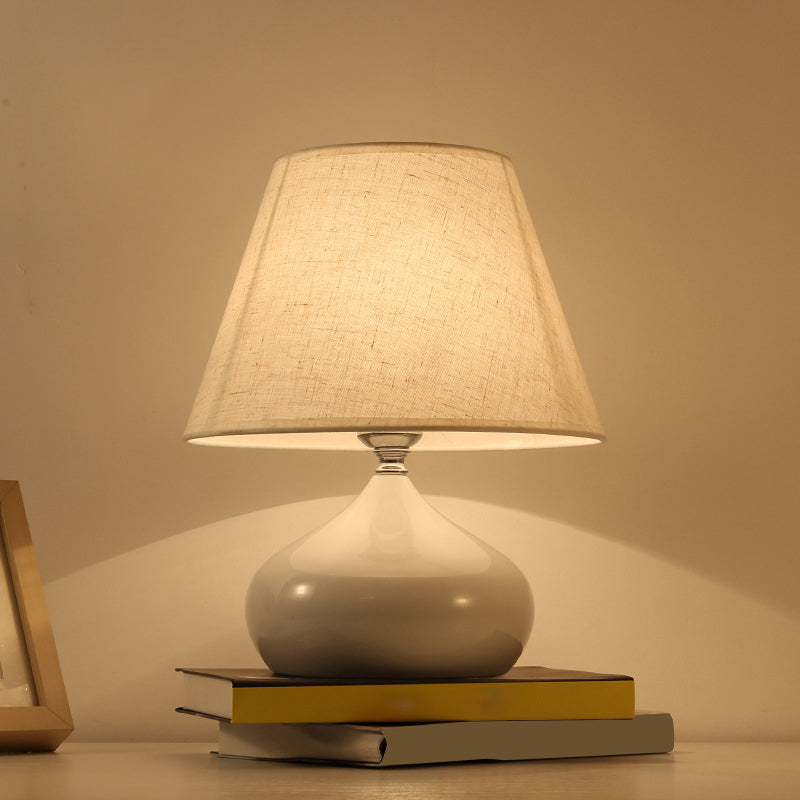 Tapered Drum Living Room Table Lamp Fabric Single Modern Style Nightstand Lighting White Clearhalo 'Lamps' 'Table Lamps' Lighting' 2289980