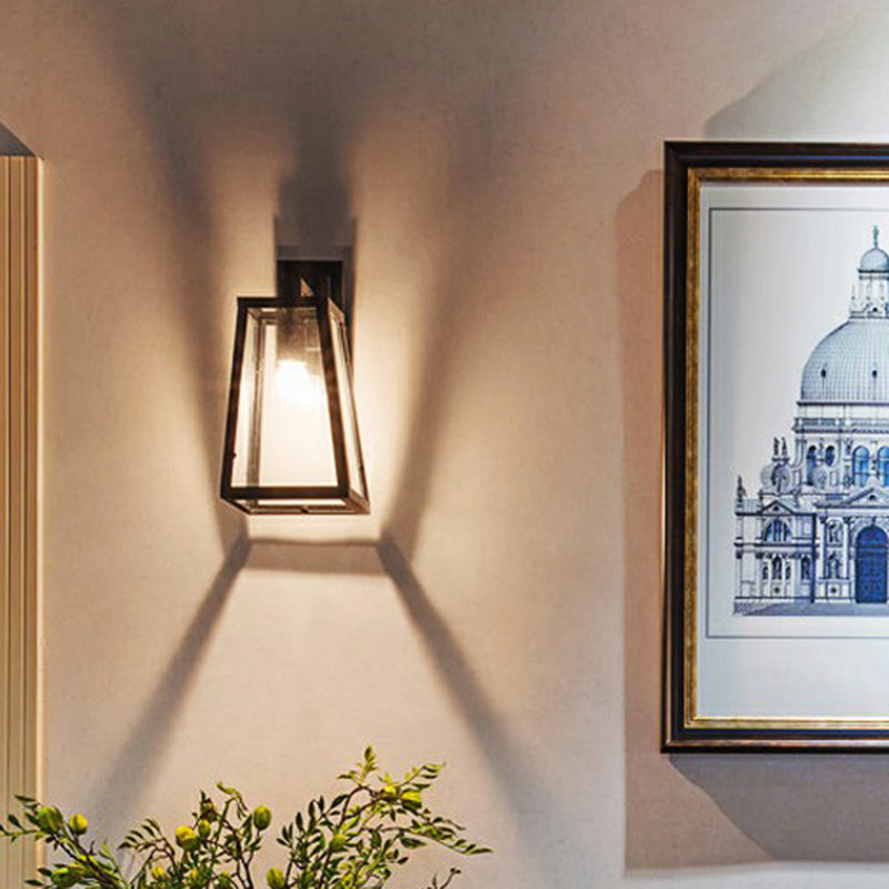 Shaded Glass Wall Lamp Simplicity Single Restaurant Wall Lighting Fixture in Black Clearhalo 'Art deco wall lights' 'Cast Iron' 'Glass' 'Industrial wall lights' 'Industrial' 'Middle century wall lights' 'Modern' 'Rustic wall lights' 'Tiffany' 'Traditional wall lights' 'Wall Lamps & Sconces' 'Wall Lights' Lighting' 2289997