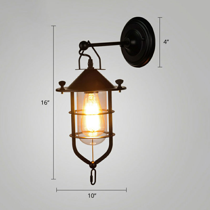 Shaded Glass Wall Lamp Simplicity Single Restaurant Wall Lighting Fixture in Black Black E Clearhalo 'Art deco wall lights' 'Cast Iron' 'Glass' 'Industrial wall lights' 'Industrial' 'Middle century wall lights' 'Modern' 'Rustic wall lights' 'Tiffany' 'Traditional wall lights' 'Wall Lamps & Sconces' 'Wall Lights' Lighting' 2290003