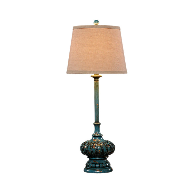 Aqua Column Table Lamp Traditional Resin 1 Light Bedroom Nightstand Lamp with Cone Shade Clearhalo 'Lamps' 'Table Lamps' Lighting' 229002