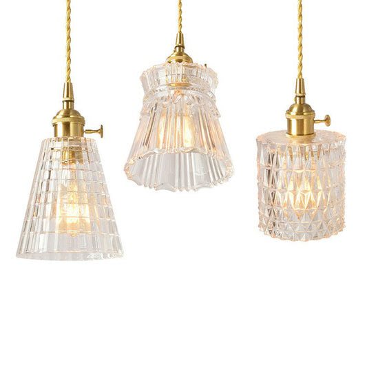 1-Light Pendant Light Antique Shaded Clear Glass Hanging Light Fixture for Dining Room Clearhalo 'Ceiling Lights' 'Glass shade' 'Glass' 'Industrial Pendants' 'Industrial' 'Middle Century Pendants' 'Pendant Lights' 'Pendants' 'Tiffany' Lighting' 2290022