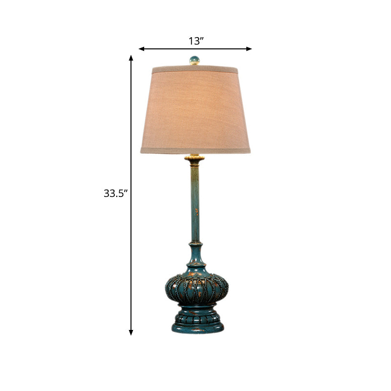 Aqua Column Table Lamp Traditional Resin 1 Light Bedroom Nightstand Lamp with Cone Shade Clearhalo 'Lamps' 'Table Lamps' Lighting' 229003