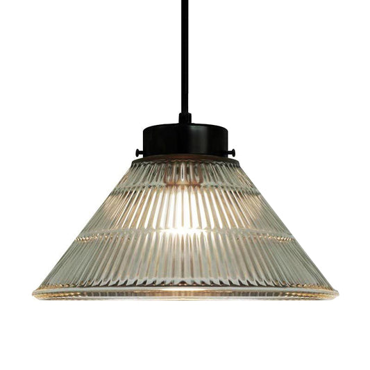 Tapered Clear Ribbed Glass Suspension Lighting Retro Style 1 Head Restaurant Pendant Ceiling Light Clearhalo 'Ceiling Lights' 'Lighting' 'Pendant Lights' 2290044_60741ca4-a0dc-4bbb-8a52-6d163e047ac9